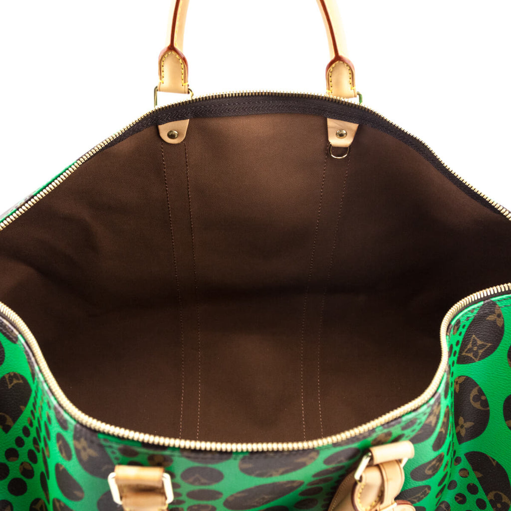 Louis Vuitton Monogram Green Kusama Pumpkin Dots Keepall Bandouliere 55