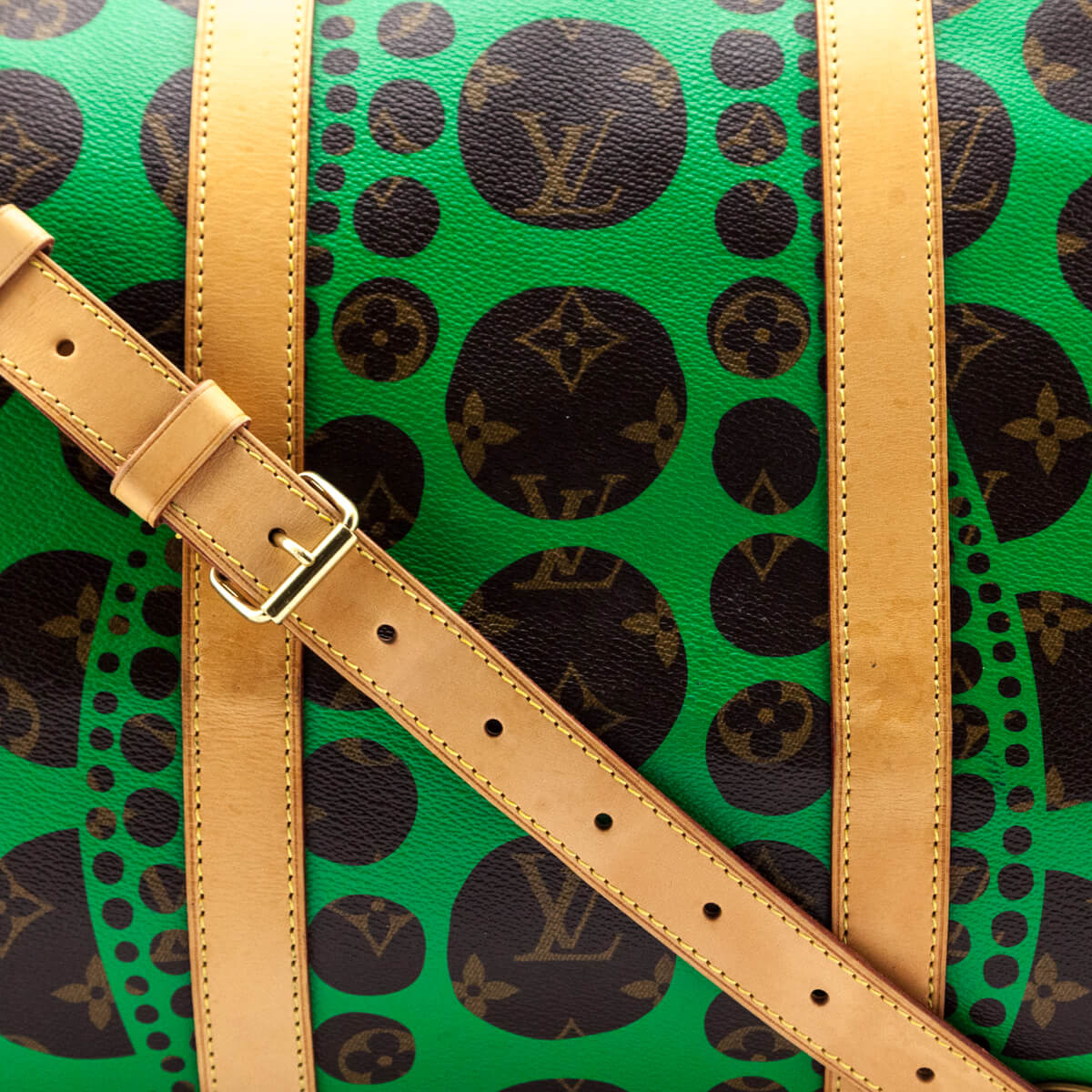 Louis Vuitton Monogram Green Kusama Pumpkin Dots Keepall Bandouliere 55