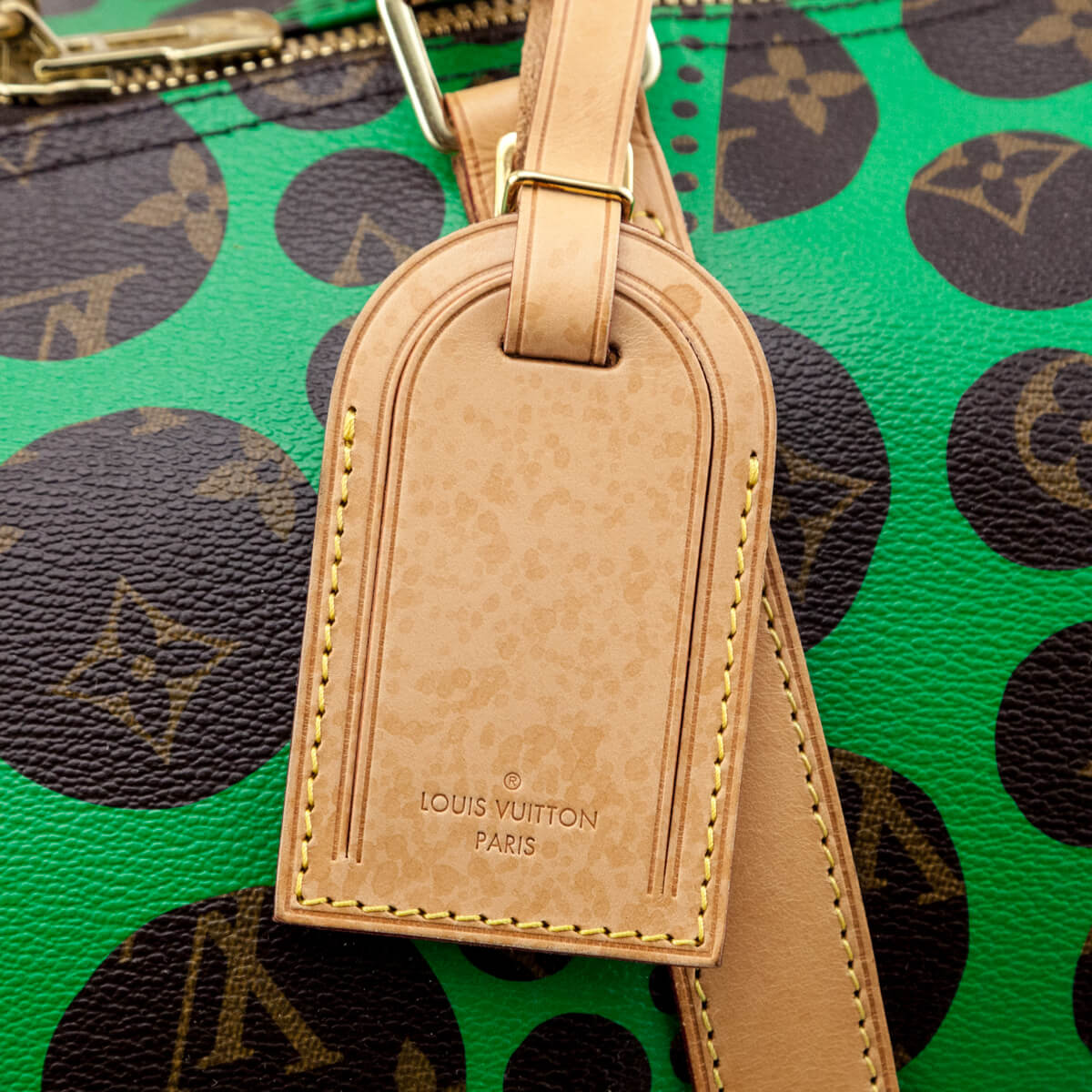 Louis Vuitton Monogram Green Kusama Pumpkin Dots Keepall Bandouliere 55