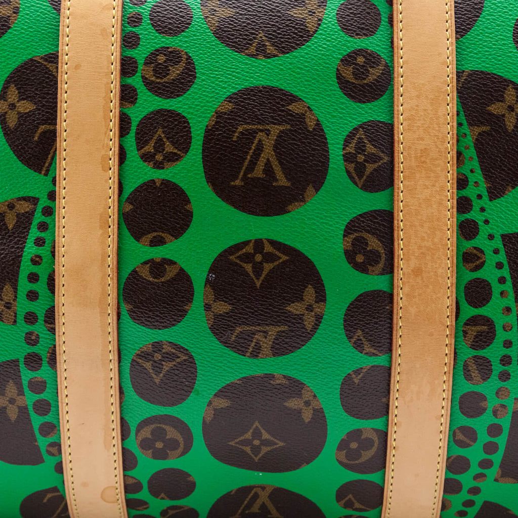 Louis Vuitton Monogram Green Kusama Pumpkin Dots Keepall Bandouliere 55