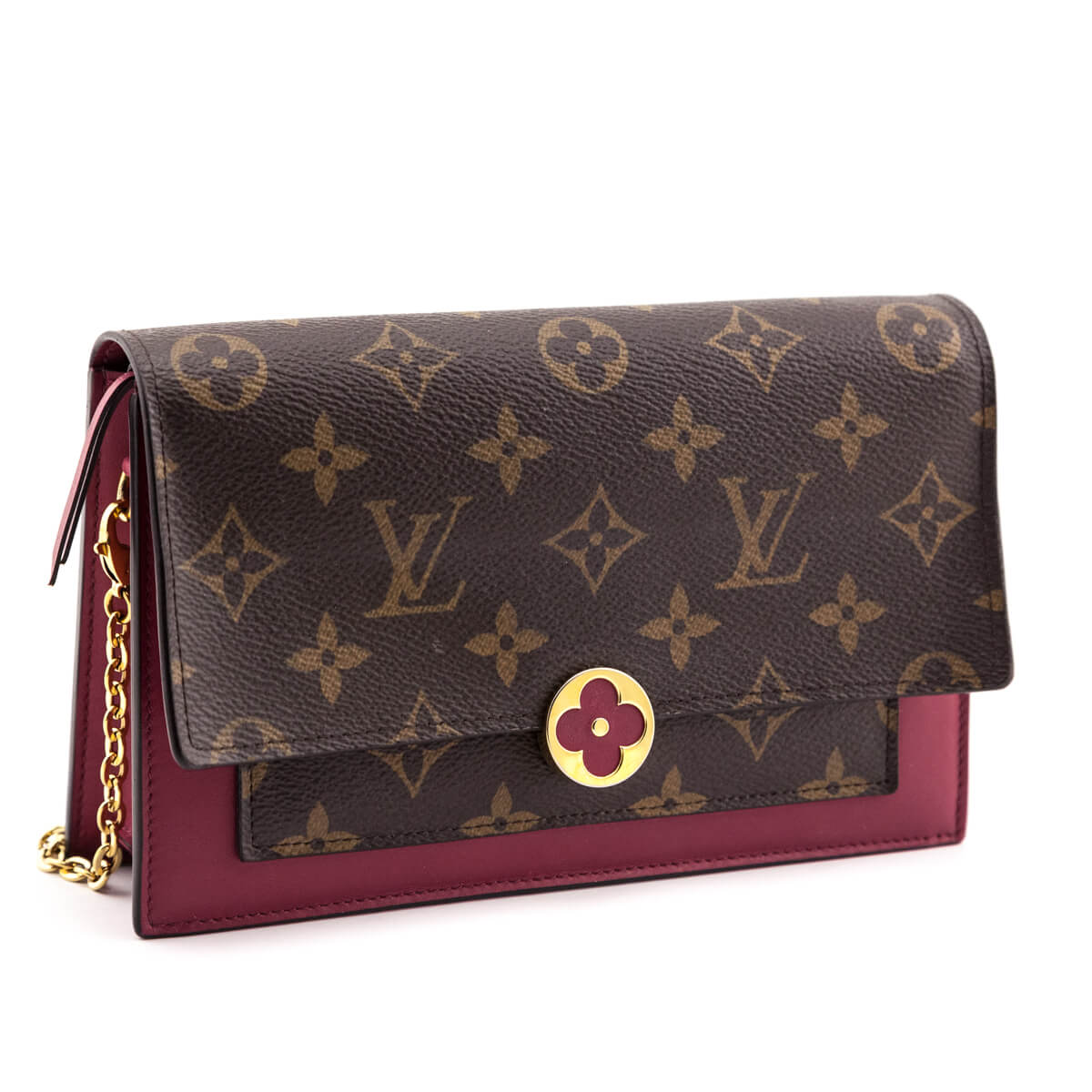 Louis Vuitton Monogram & Fuchsia Flore Chain Wallet Bag