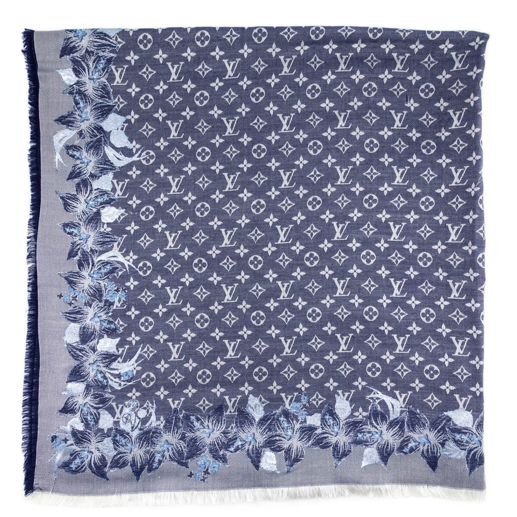 Louis Vuitton Navy Lurex Monogram Shine Flower Embellished Shawl