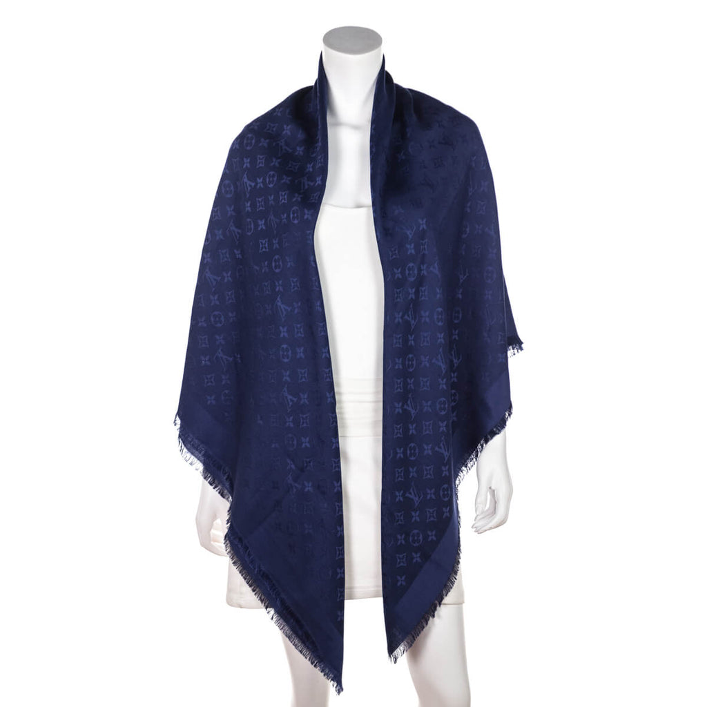 Louis Vuitton Navy Silk & Wool Monogram Classic Shawl