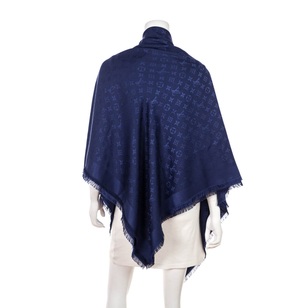 Louis Vuitton Navy Silk & Wool Monogram Classic Shawl