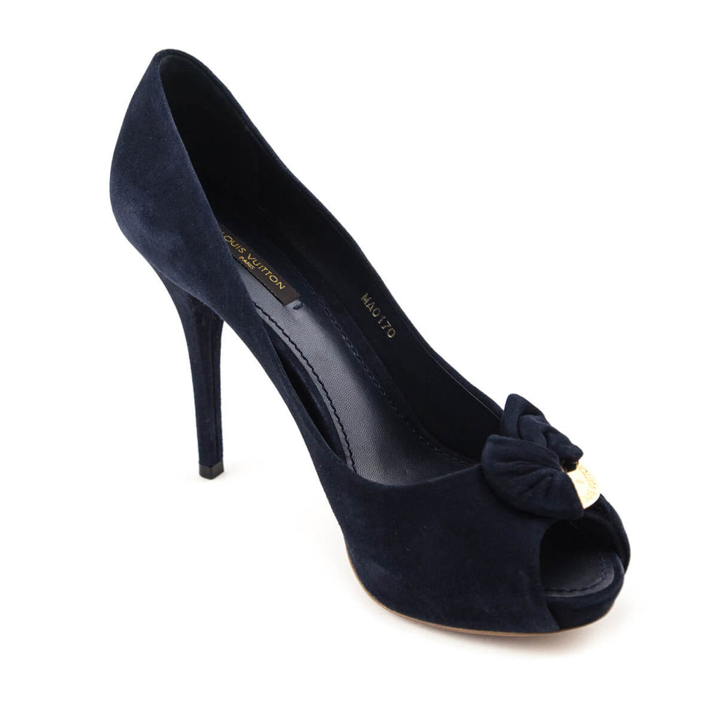 Louis Vuitton Navy Suede Peep Toe Pumps Size US 9 | EU 39