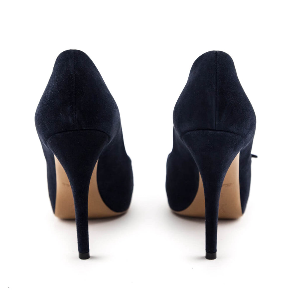 Louis Vuitton Navy Suede Peep Toe Pumps Size US 9 | EU 39