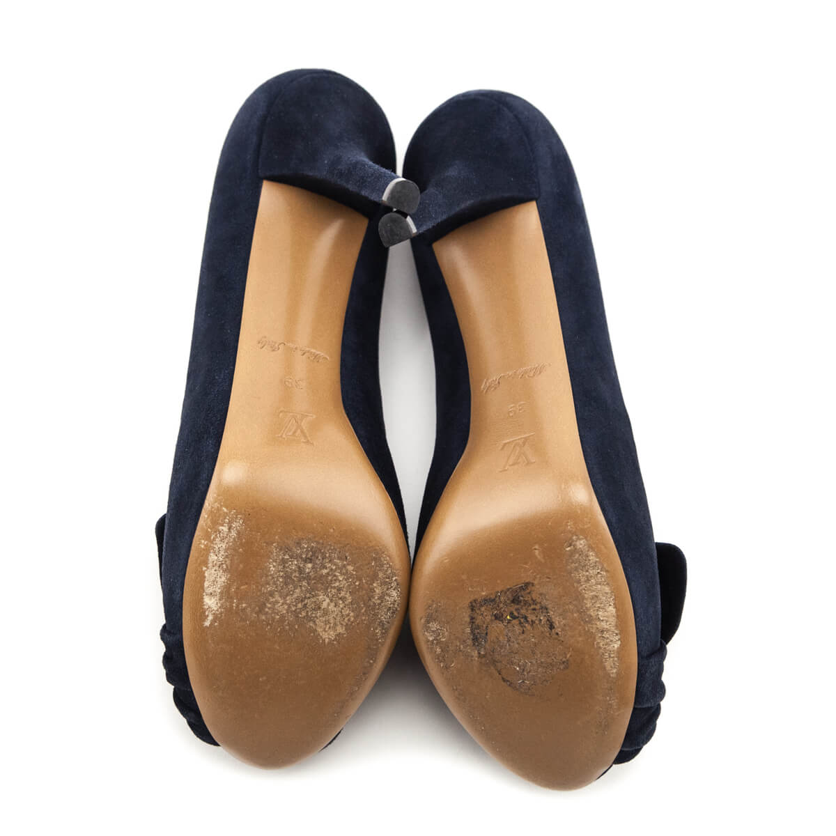 Louis Vuitton Navy Suede Peep Toe Pumps Size US 9 | EU 39