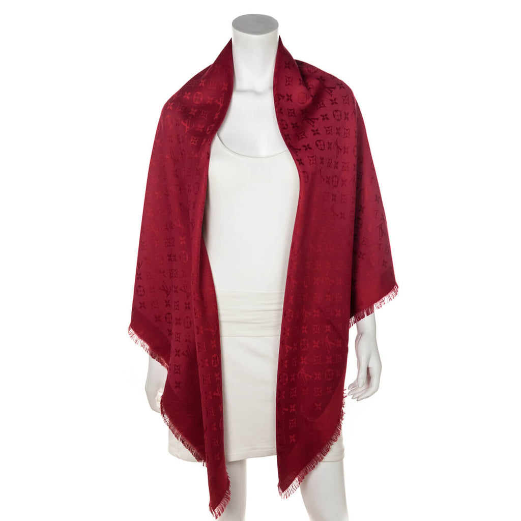 Louis Vuitton Red Silk & Wool Monogram Classic Shawl