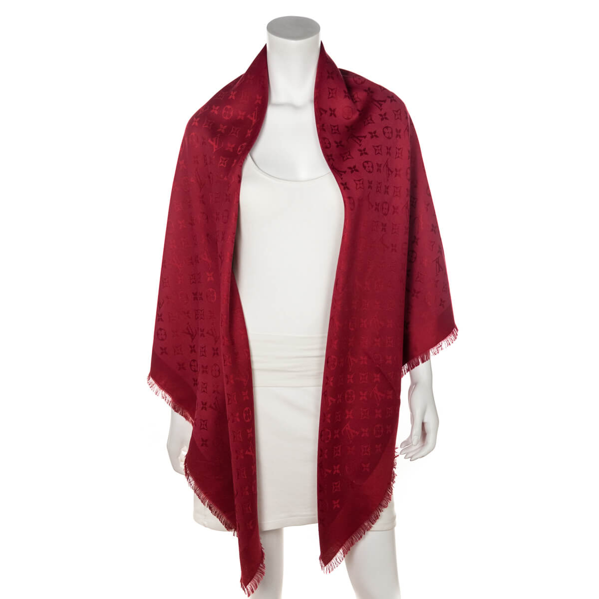 Louis Vuitton Red Silk & Wool Monogram Classic Shawl