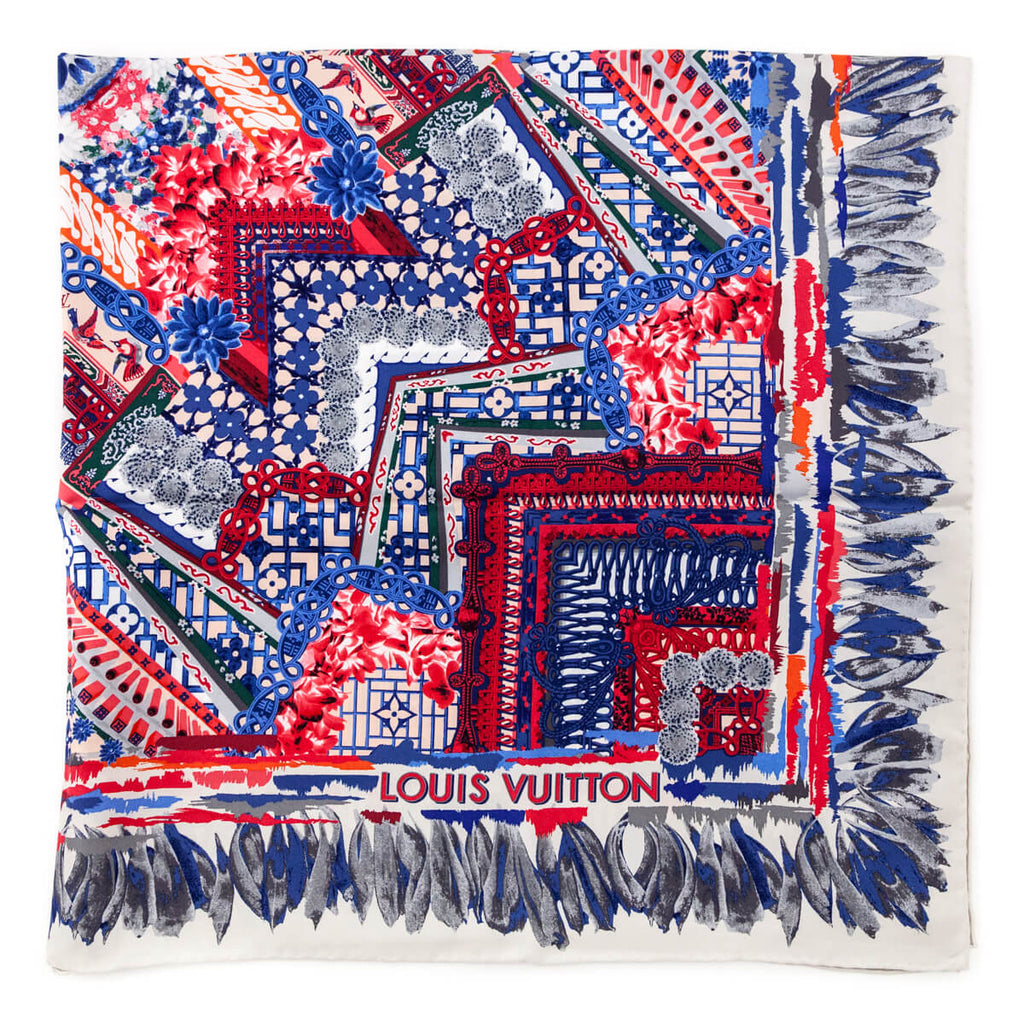 Louis Vuitton Red & Blue Silk Monogram Paradis Scarf