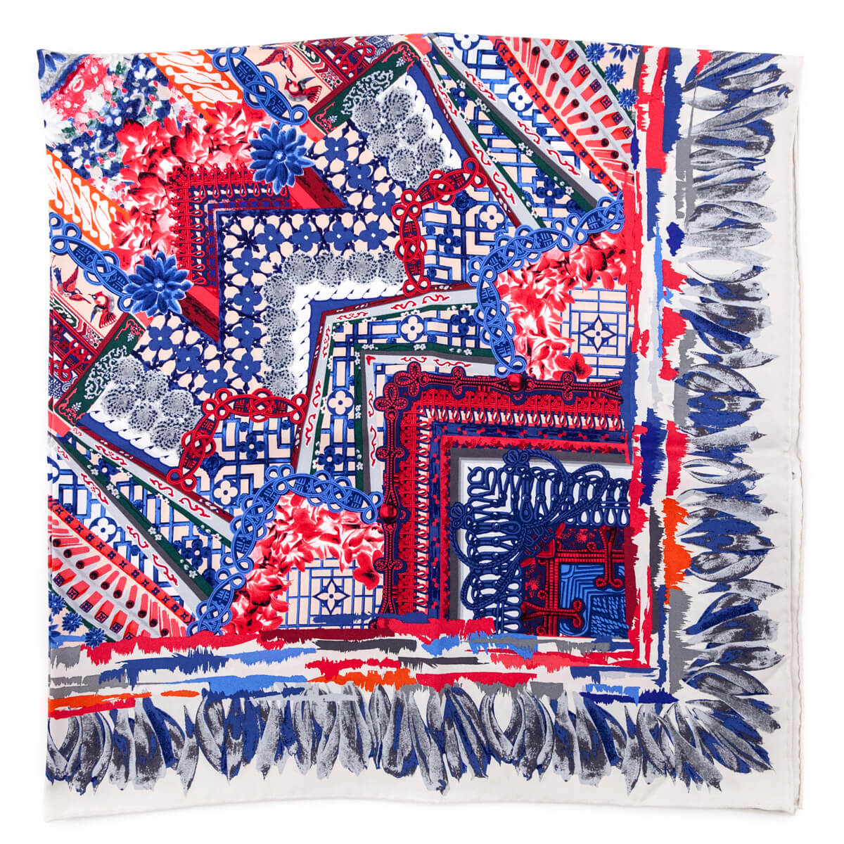 Louis Vuitton Red & Blue Silk Monogram Paradis Scarf
