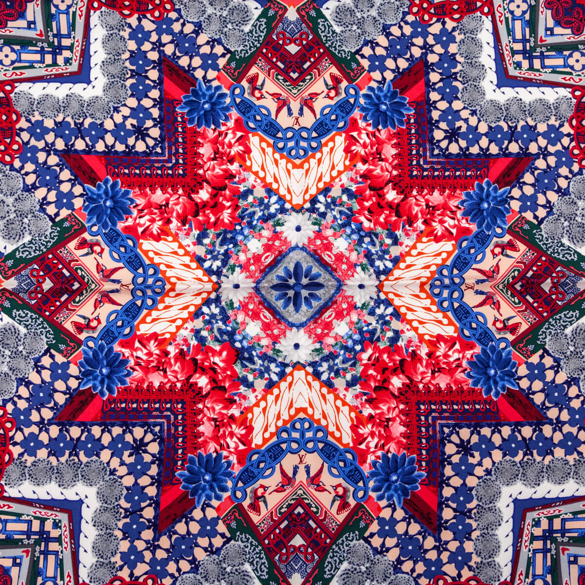 Louis Vuitton Red & Blue Silk Monogram Paradis Scarf