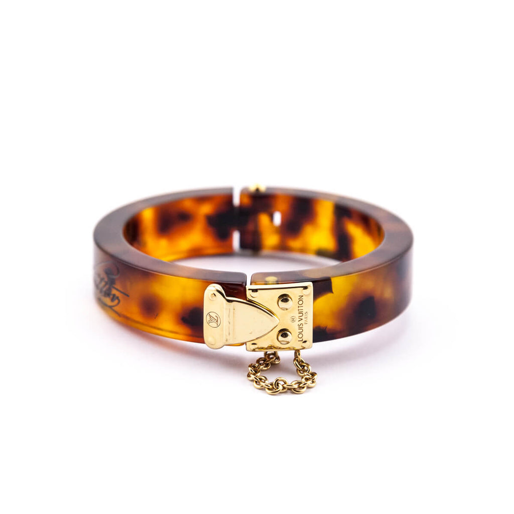 Louis Vuitton Tortoise Resin & Gold Vintage Lock Me Bracelet