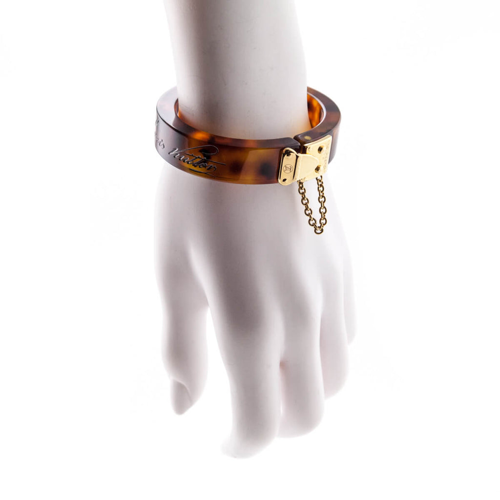 Louis Vuitton Tortoise Resin & Gold Vintage Lock Me Bracelet