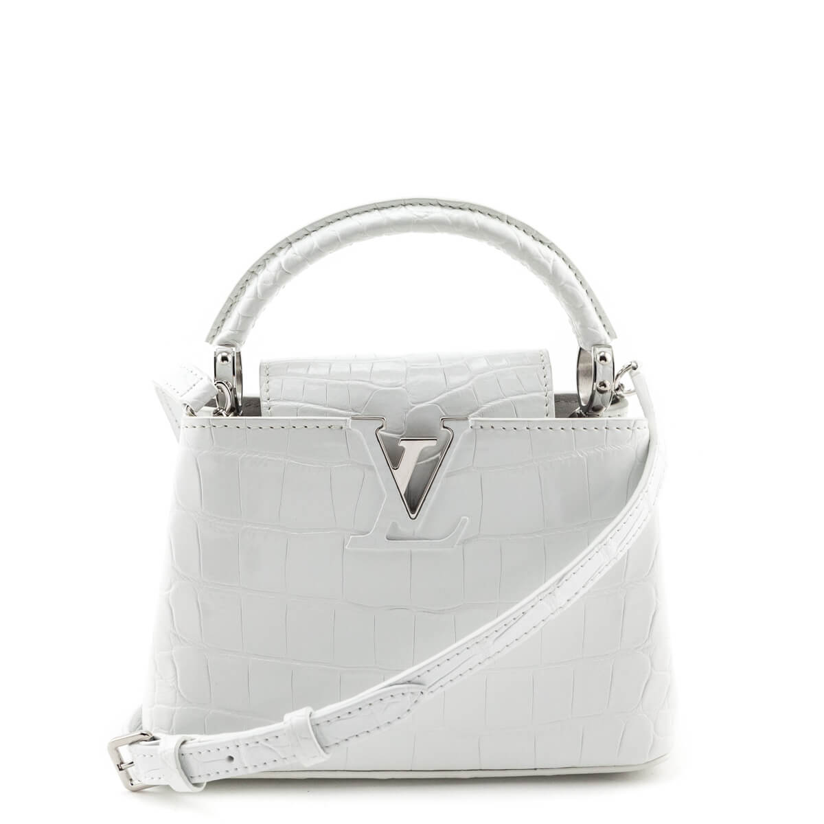 Louis Vuitton White Crocodilien Mat Capucines Mini
