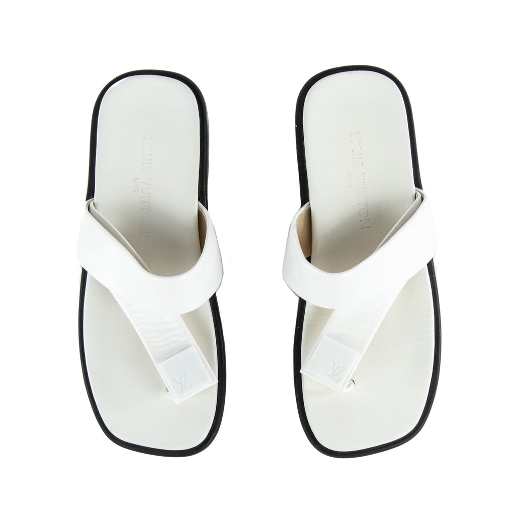 Louis Vuitton White Leather Slide Sandals Size US 7.5 | EU 37.5
