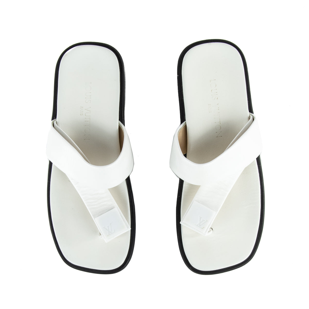 Louis Vuitton White Leather Slide Sandals Size US 7.5 | EU 37.5