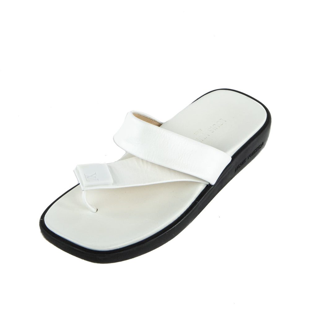 Louis Vuitton White Leather Slide Sandals Size US 7.5 | EU 37.5