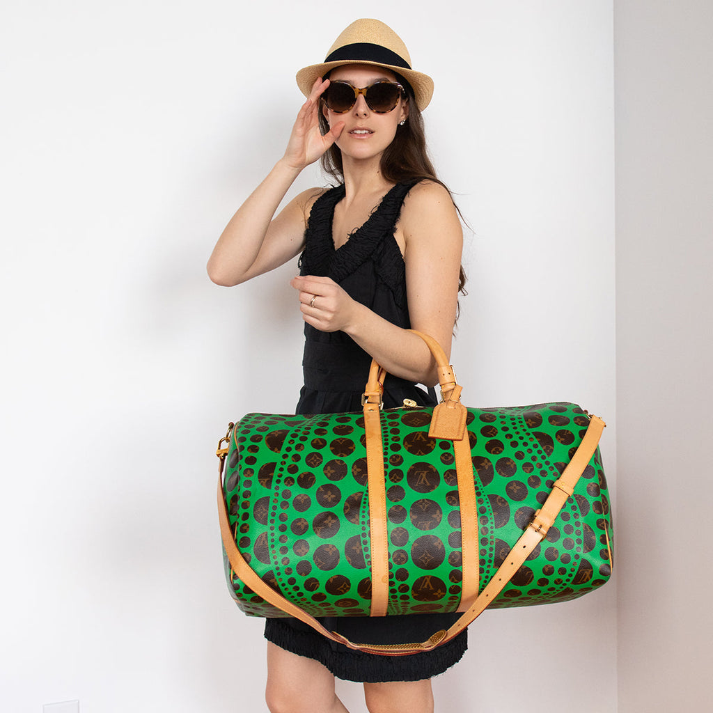 Louis Vuitton Monogram Green Kusama Pumpkin Dots Keepall Bandouliere 55