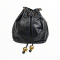 Chanel black bucket bag with logo on the front and gold detail - 1980s
