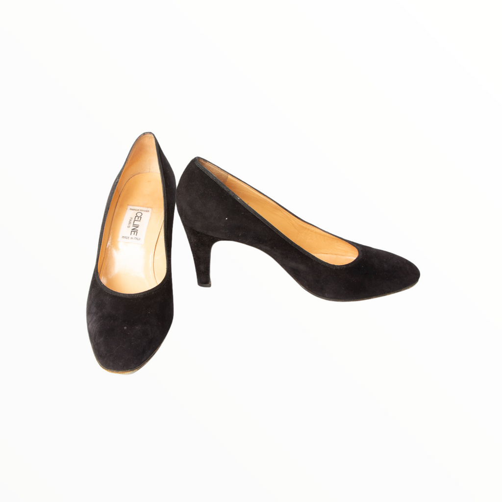 Celine vintage black suede pumps - 37.5 - 1990s