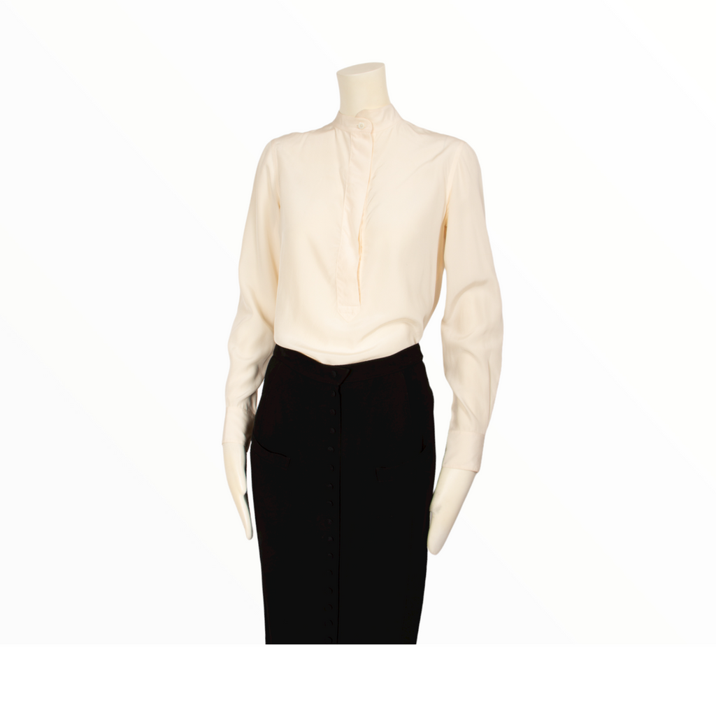 Celine white blouse Mao collar - M - 1990s