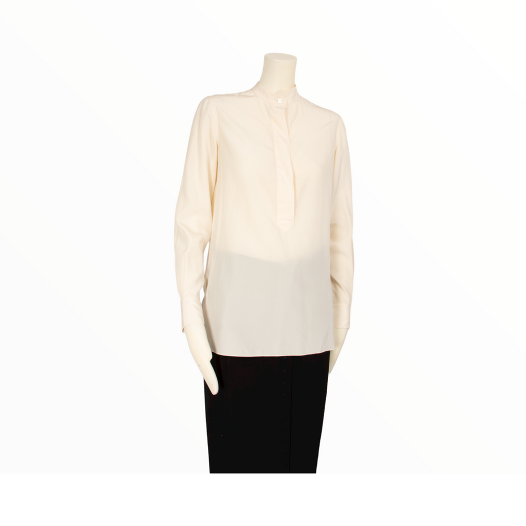 Celine white blouse Mao collar - M - 1990s