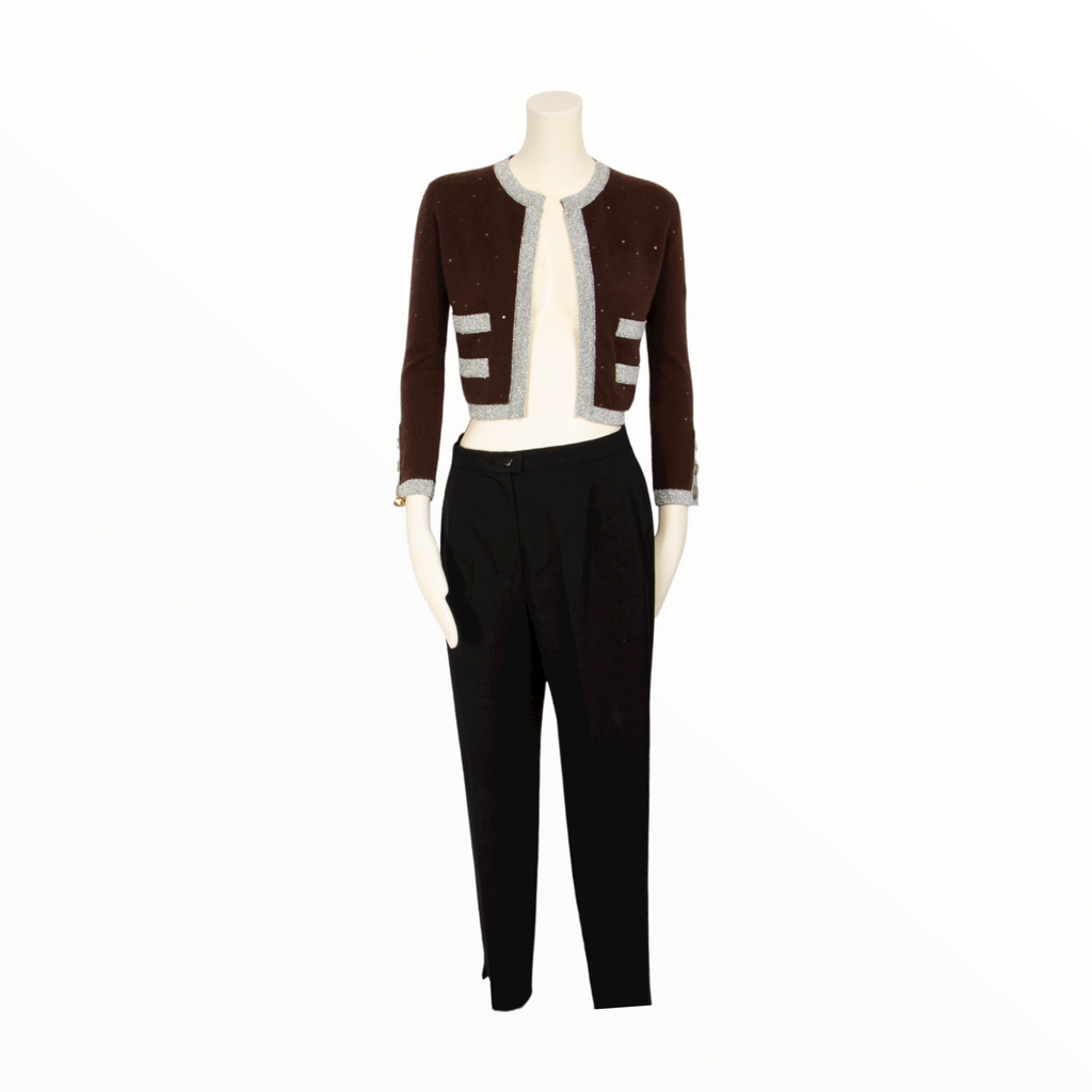 Chanel vintage cashmere brown and silver cardigan - XS - 1990s