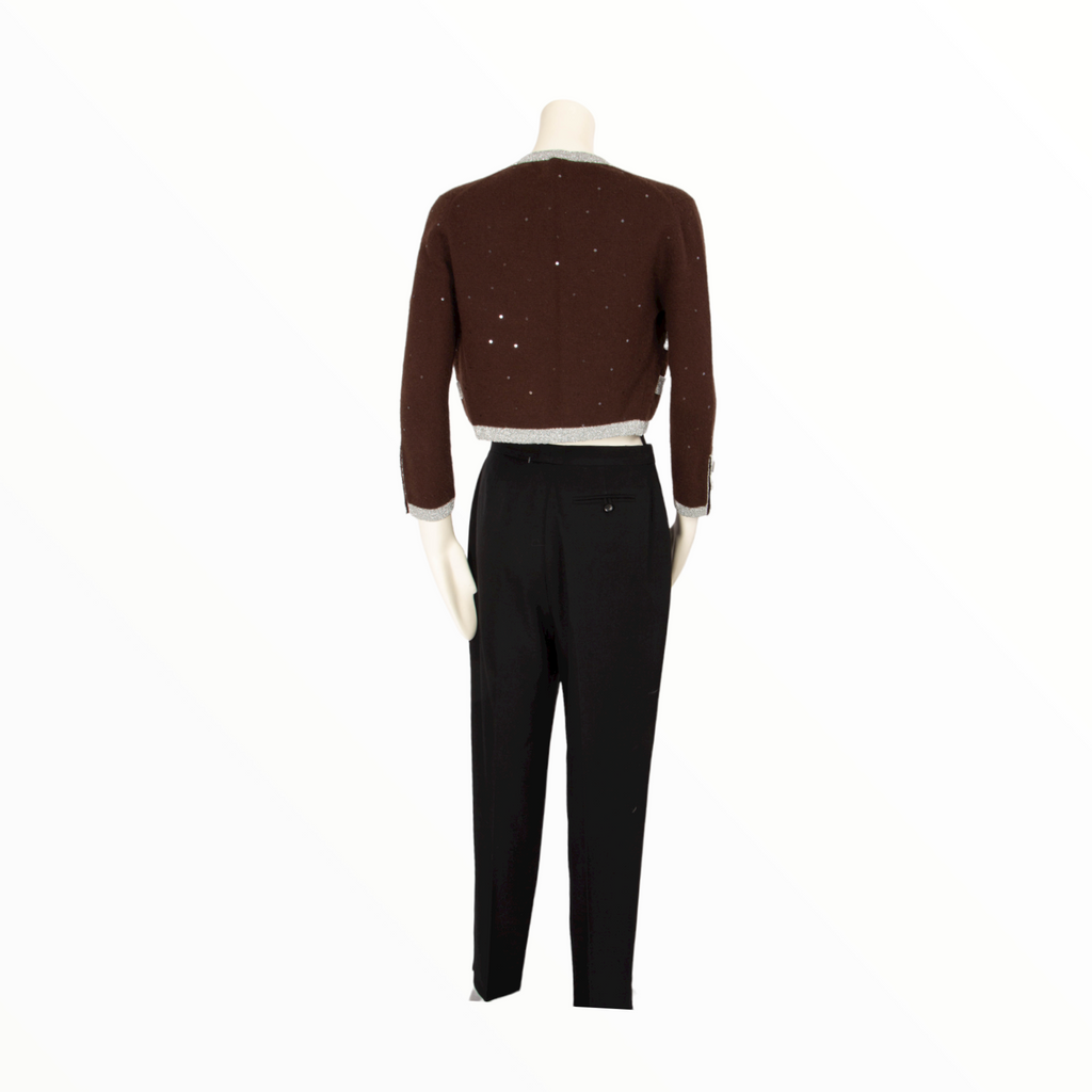 Chanel vintage cashmere brown and silver cardigan - XS - 1990s