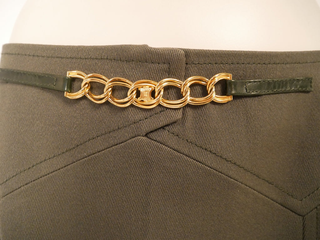 Celine vintage a-lined khaki skirt with gold detail - M - 1970s