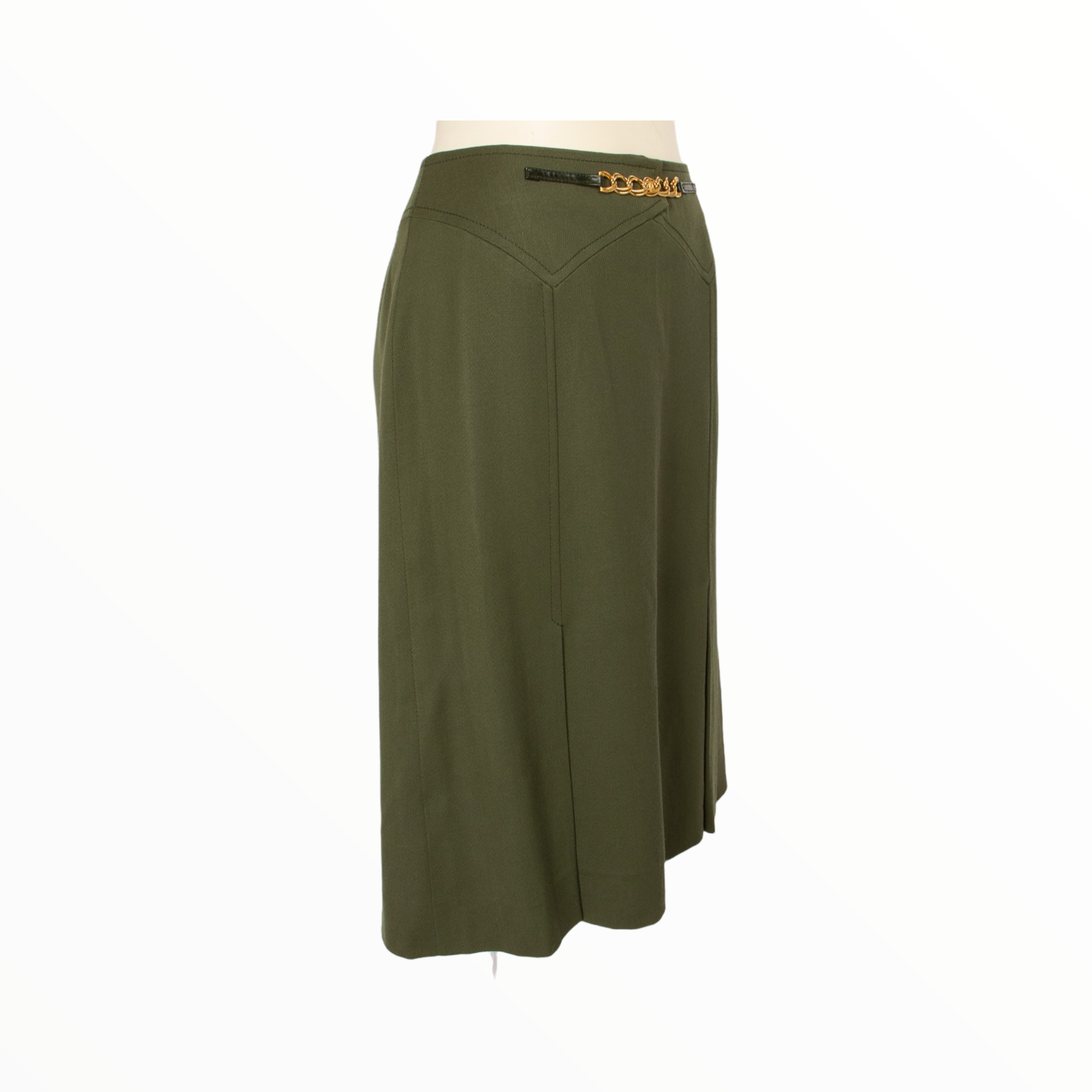 Celine vintage a-lined khaki skirt with gold detail - M - 1970s