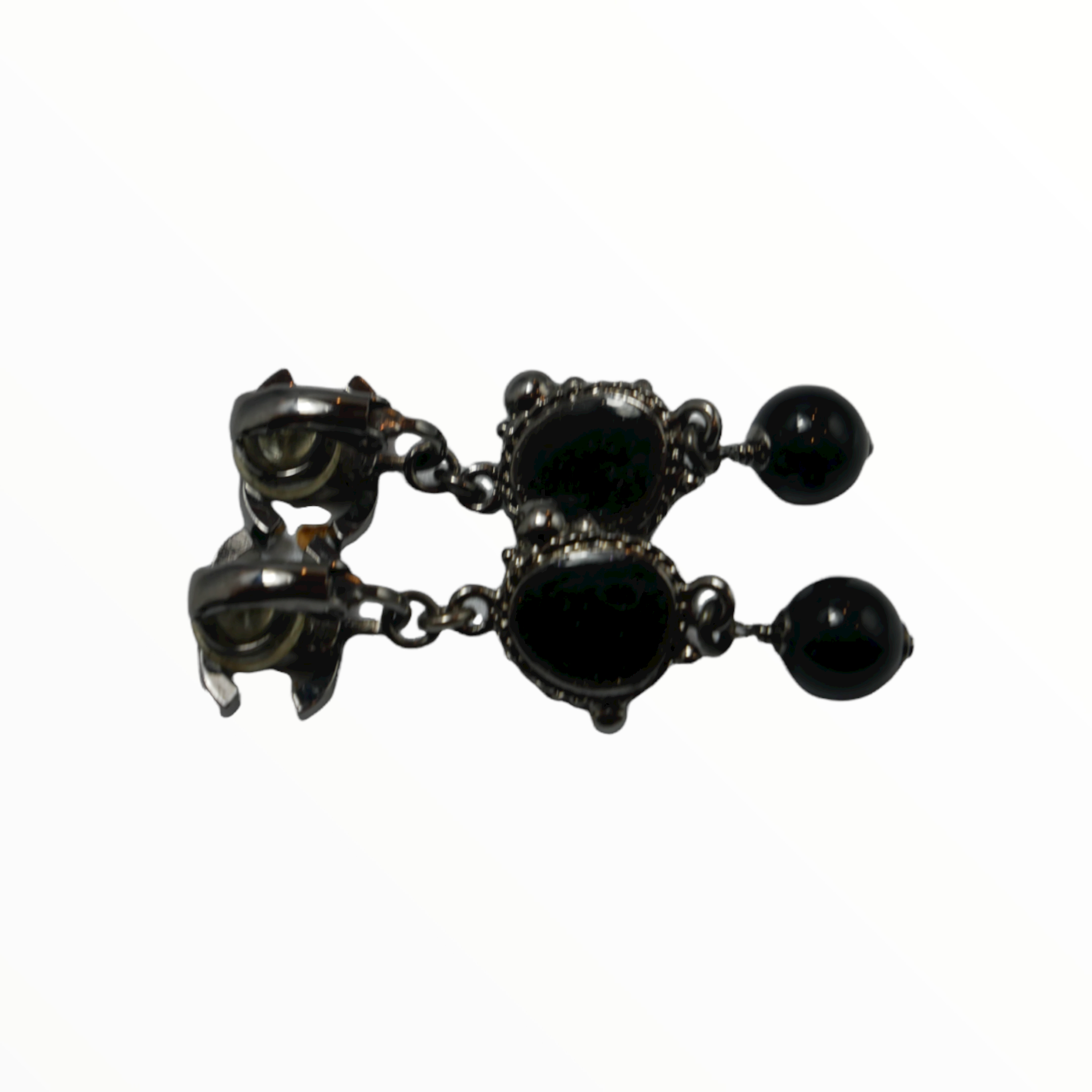 Chanel silver and black stone pendant earclips