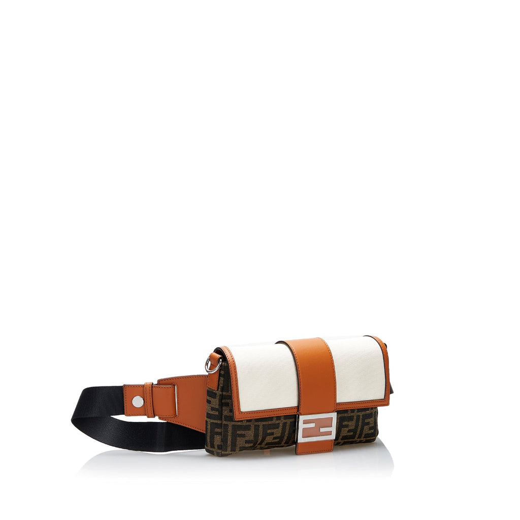 Fendi Zucca Baguette Convertible Belt Bag Brown Canvas Leather