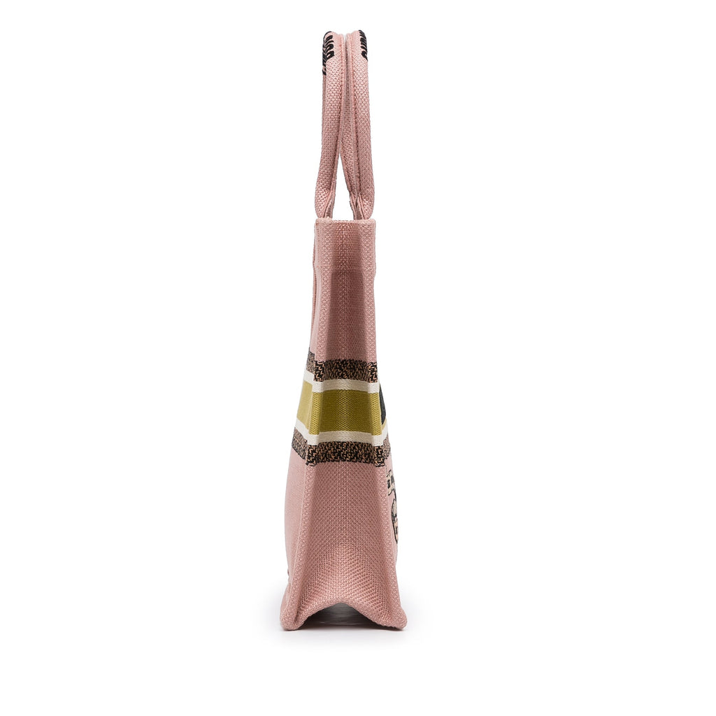 Dior Fleurs Bibliques Vertical Book Tote Pink Embroidered Canvas