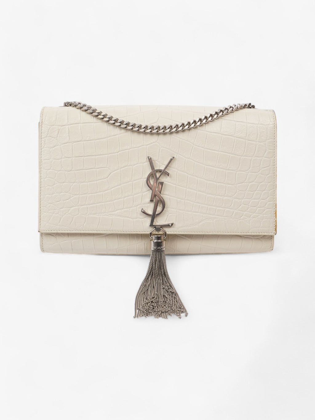 Saint Laurent Kate Tassel Bag White Embossed Leather Medium