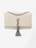 Saint Laurent Kate Tassel Bag White Embossed Leather Medium