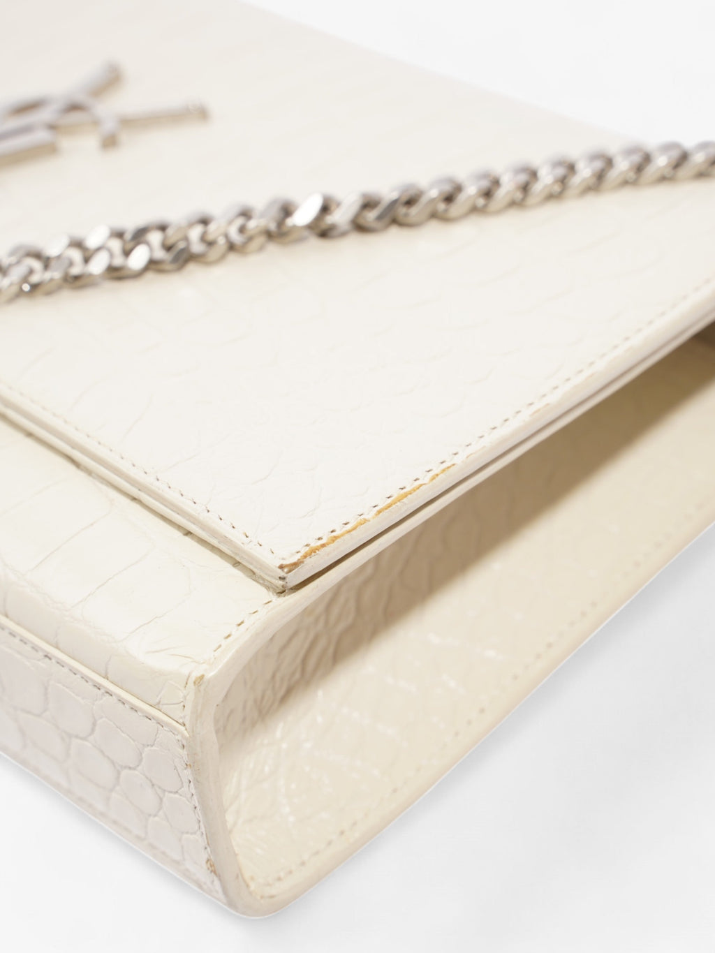 Saint Laurent Kate Tassel Bag White Embossed Leather Medium