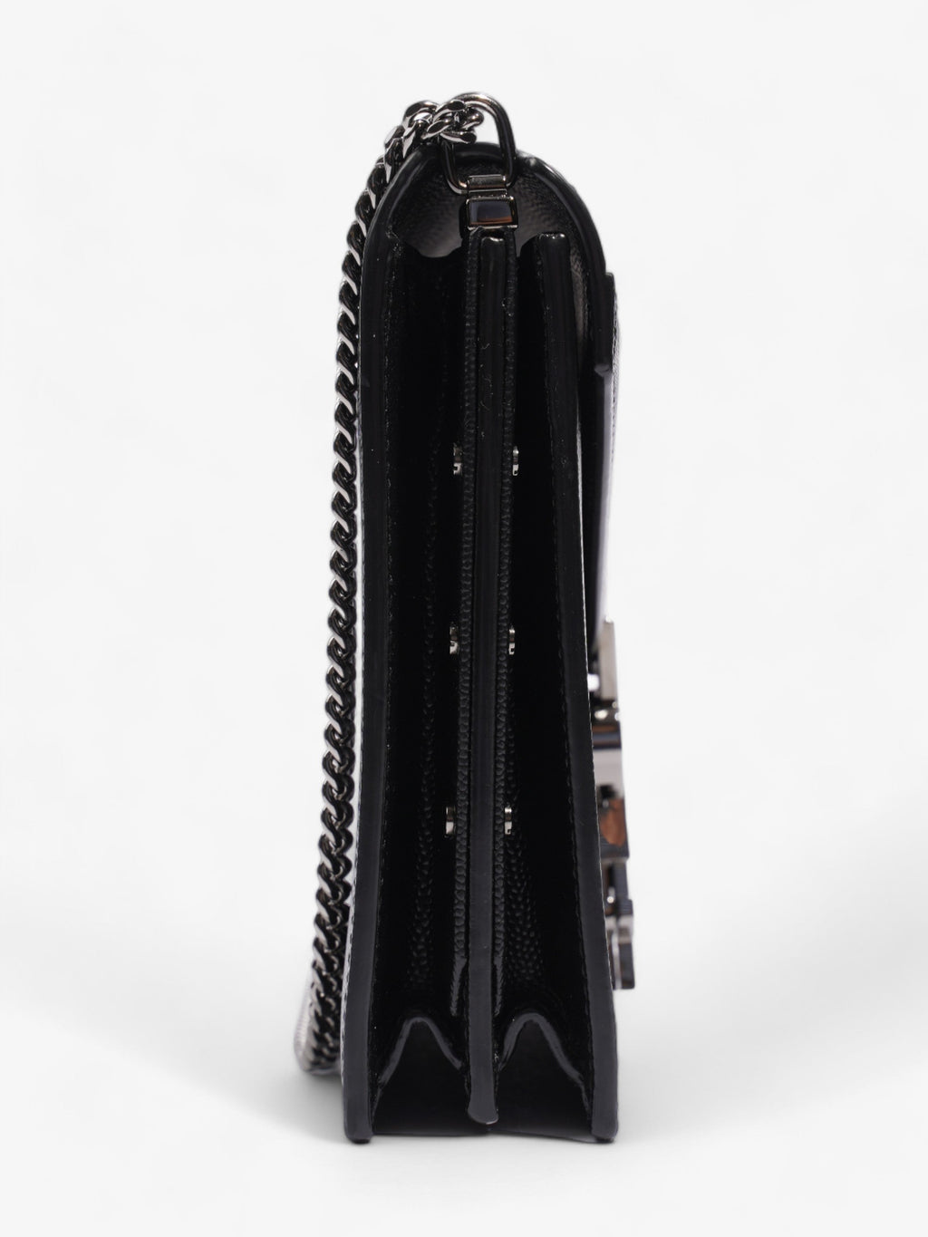 Saint Laurent Cassandra Chain Wallet Black Calfskin Leather
