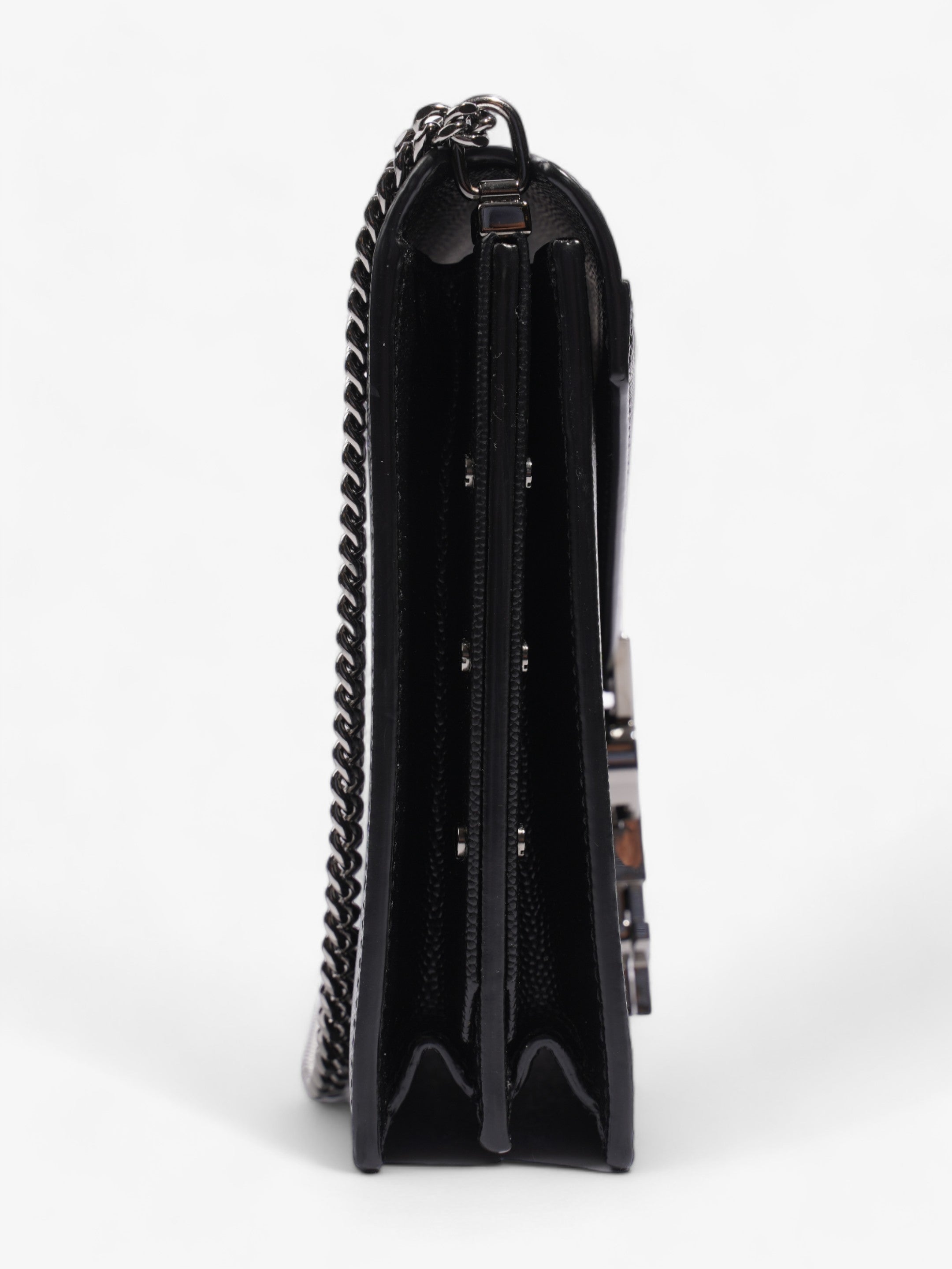 Saint Laurent Cassandra Chain Wallet Black Calfskin Leather