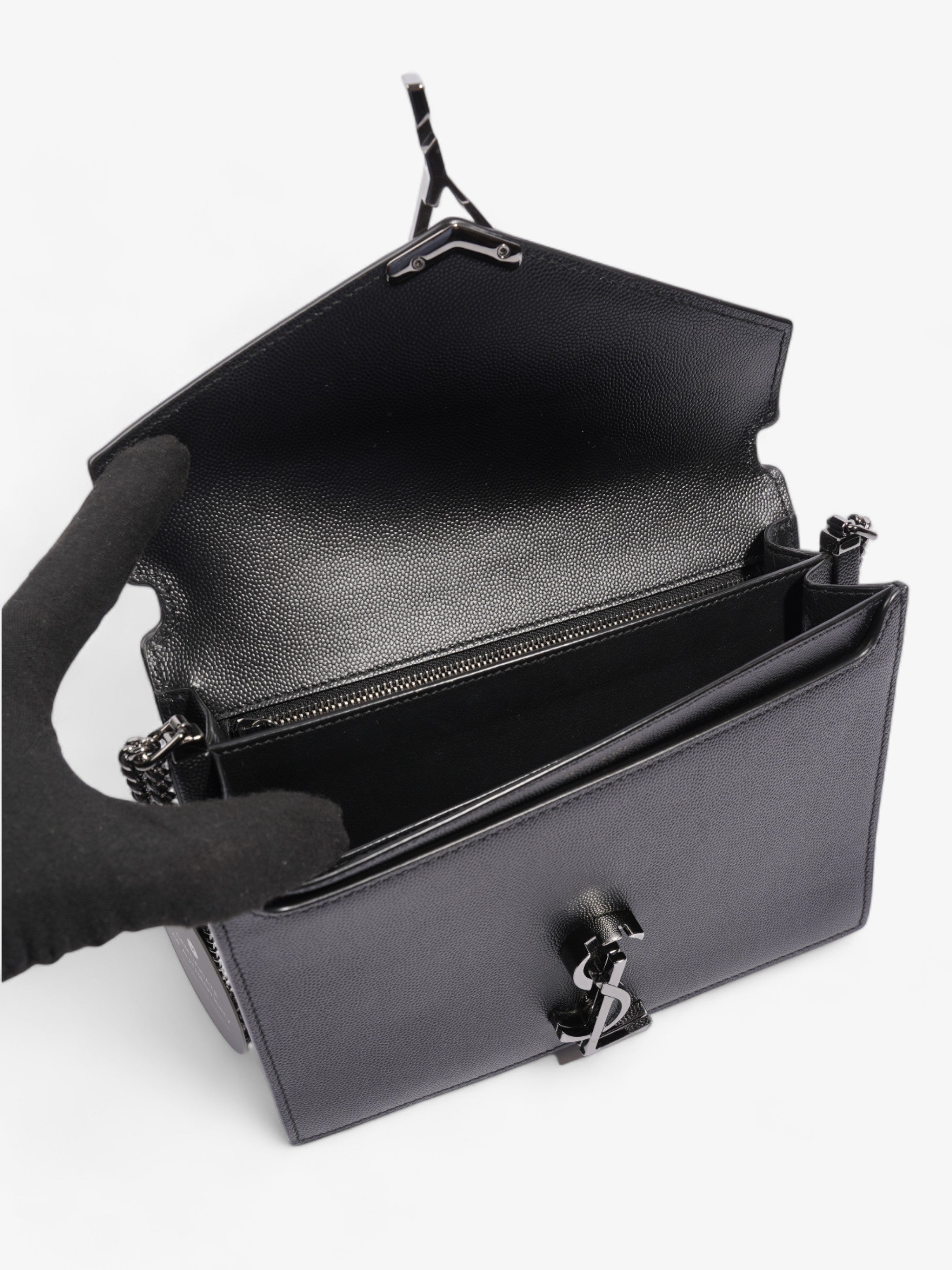 Saint Laurent Cassandra Chain Wallet Black Calfskin Leather