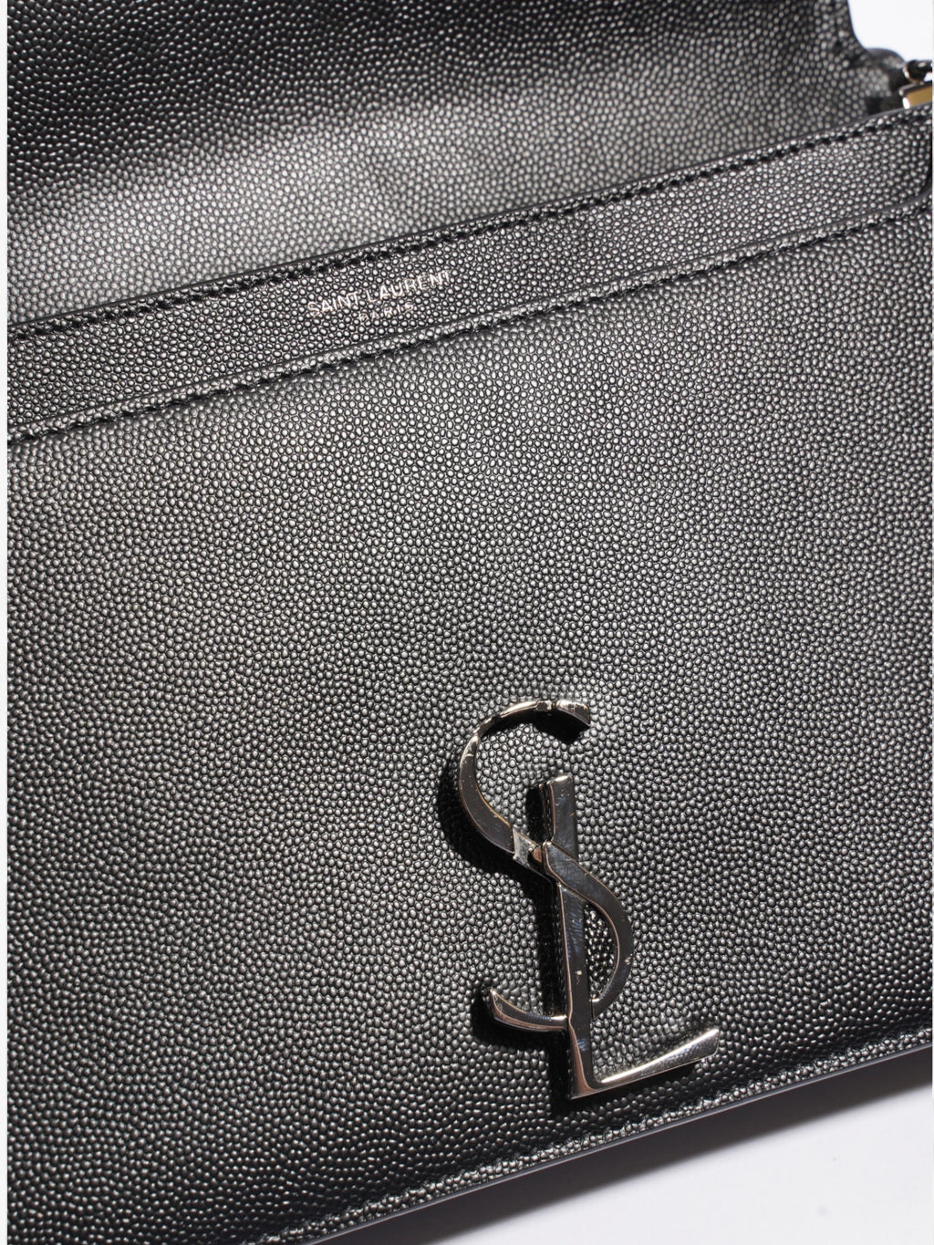 Saint Laurent Cassandra Chain Wallet Black Calfskin Leather