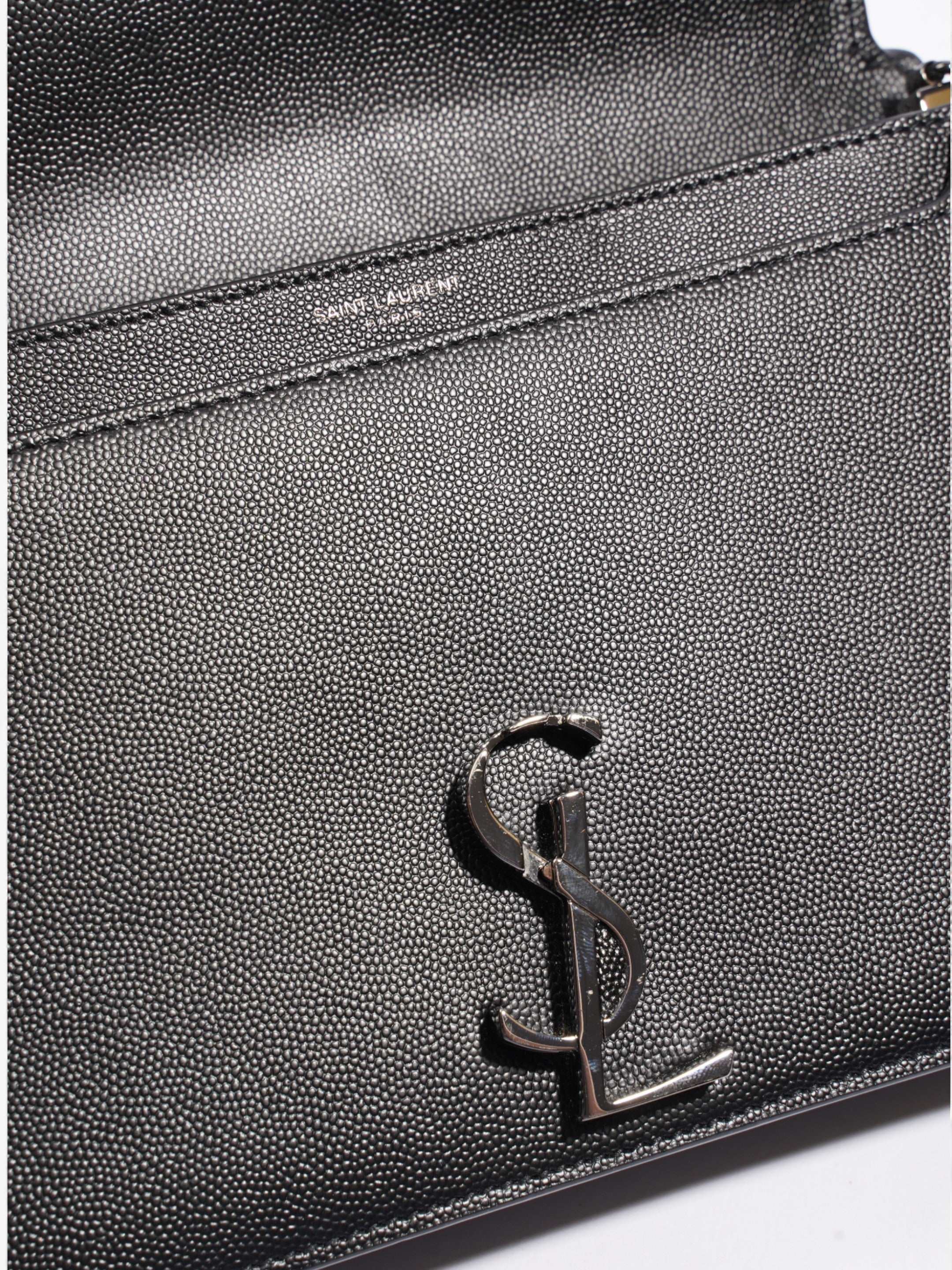 Saint Laurent Cassandra Chain Wallet Black Calfskin Leather