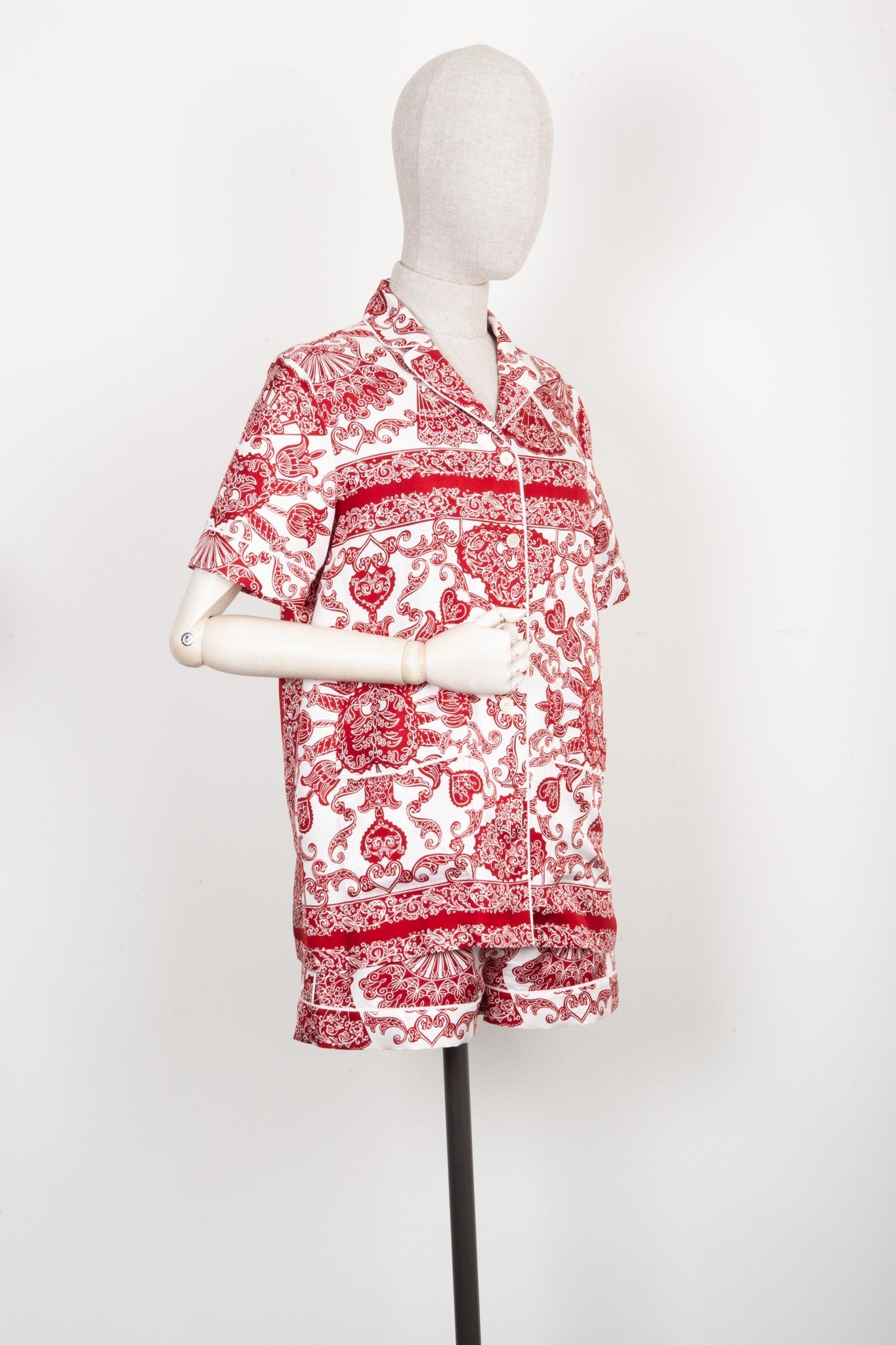 CHRISTIAN DIOR Chez Moi Two Piece Silk Red White