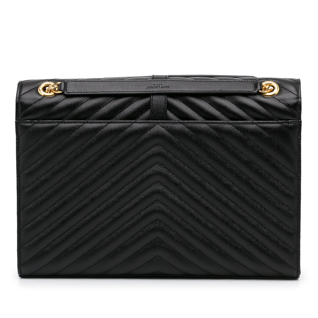 Yves Saint Laurent Envelope Large Black Chevron Quilted Leather