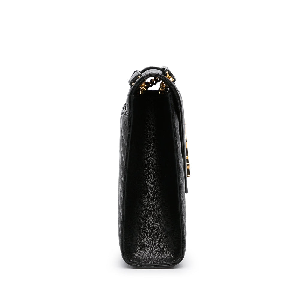 Yves Saint Laurent Envelope Large Black Chevron Quilted Leather