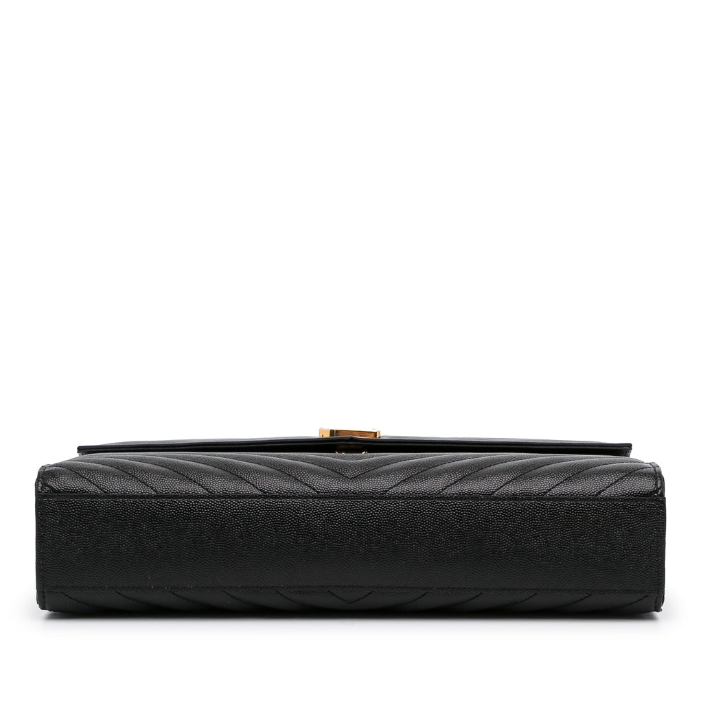 Yves Saint Laurent Envelope Large Black Chevron Quilted Leather
