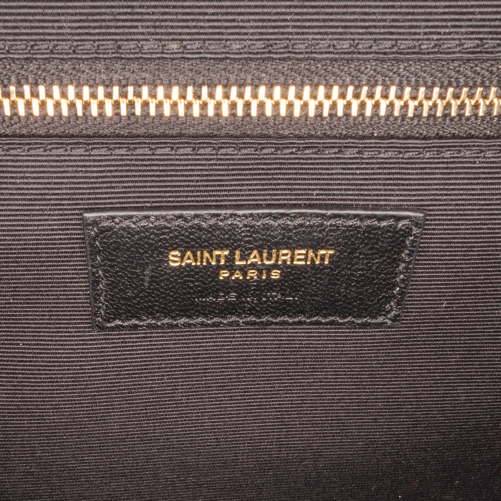 Yves Saint Laurent Envelope Large Black Chevron Quilted Leather