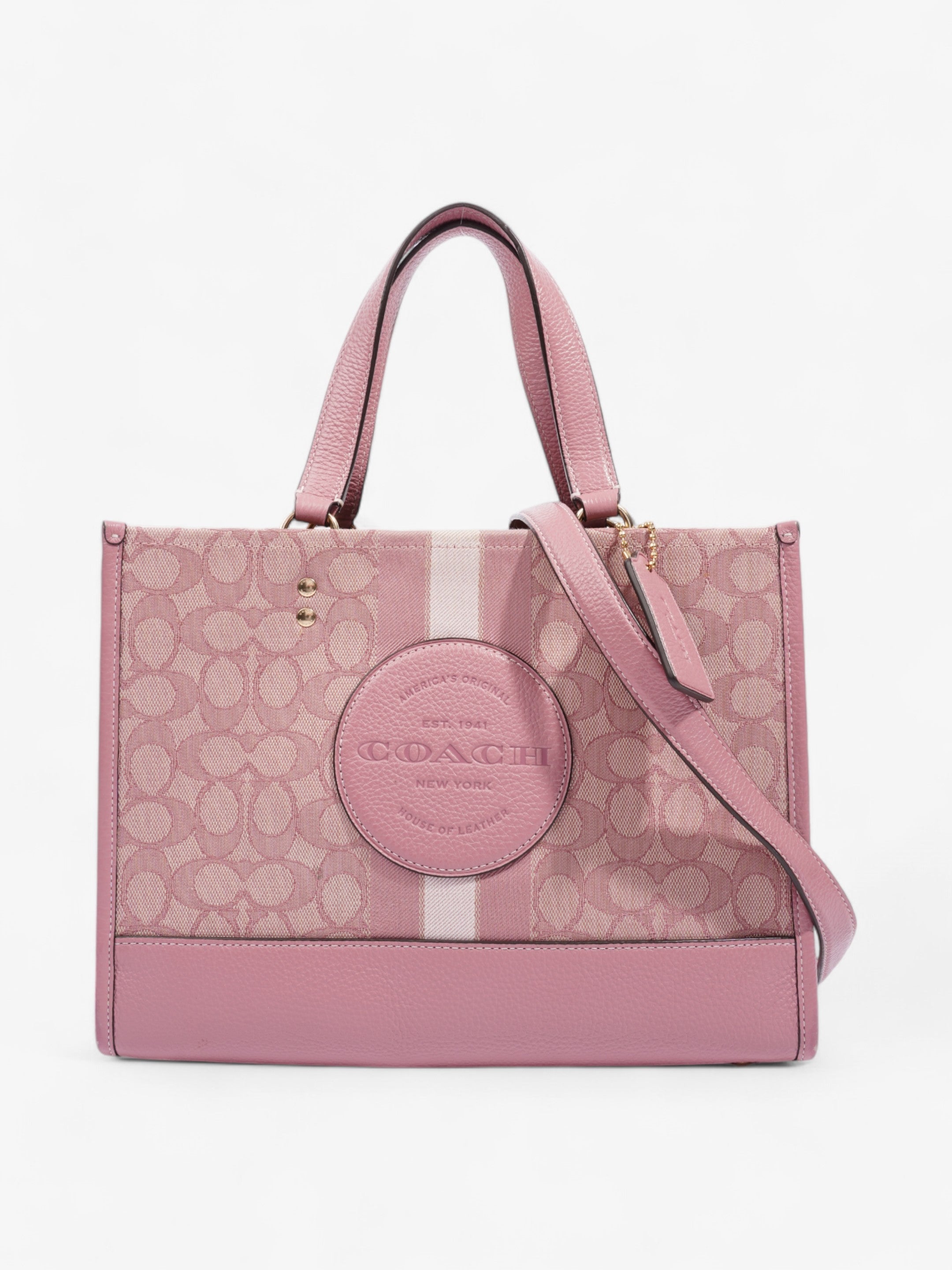 Coach Dempsey Tote Pink / Beige Cotton