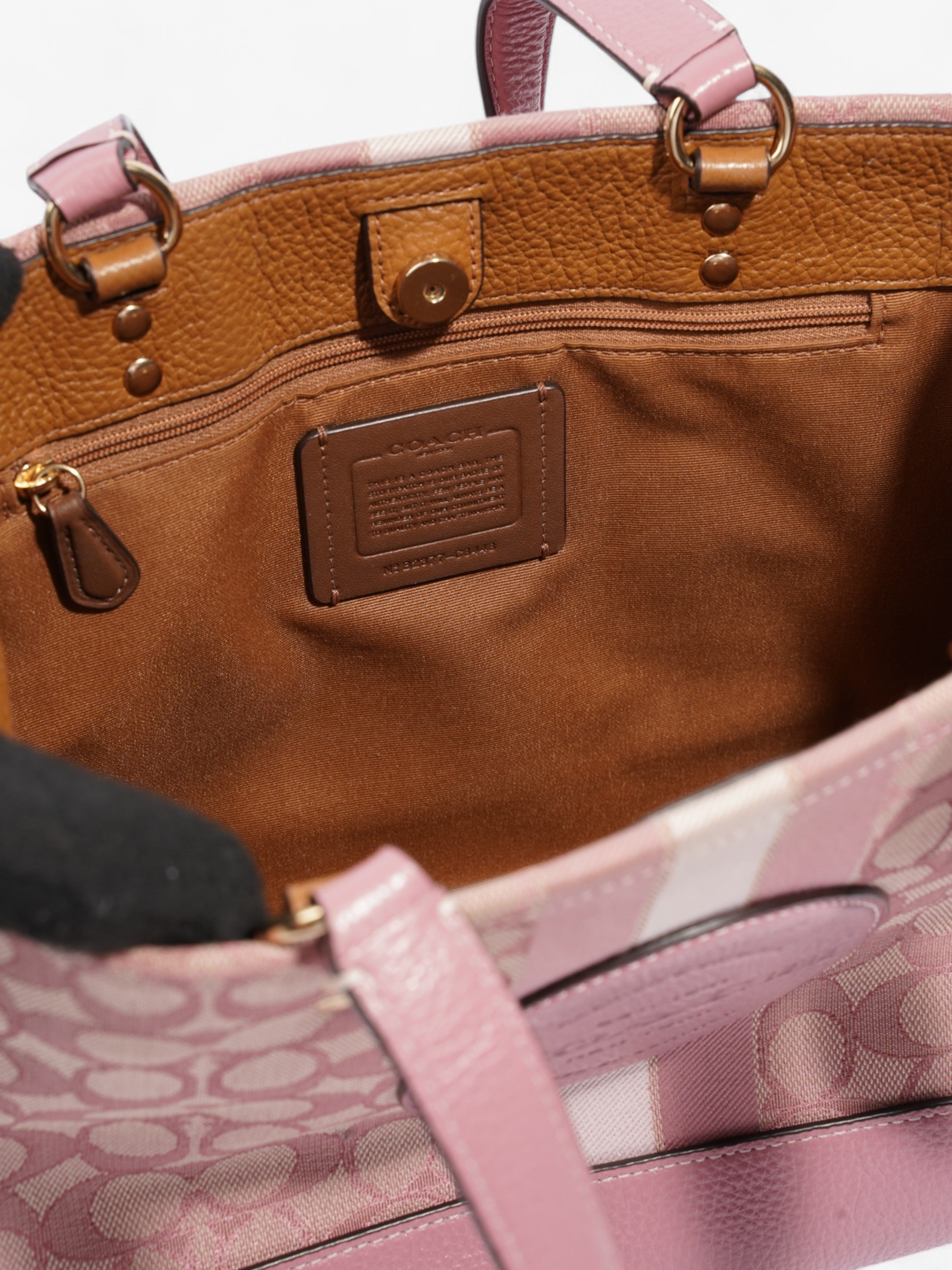 Coach Dempsey Tote Pink / Beige Cotton