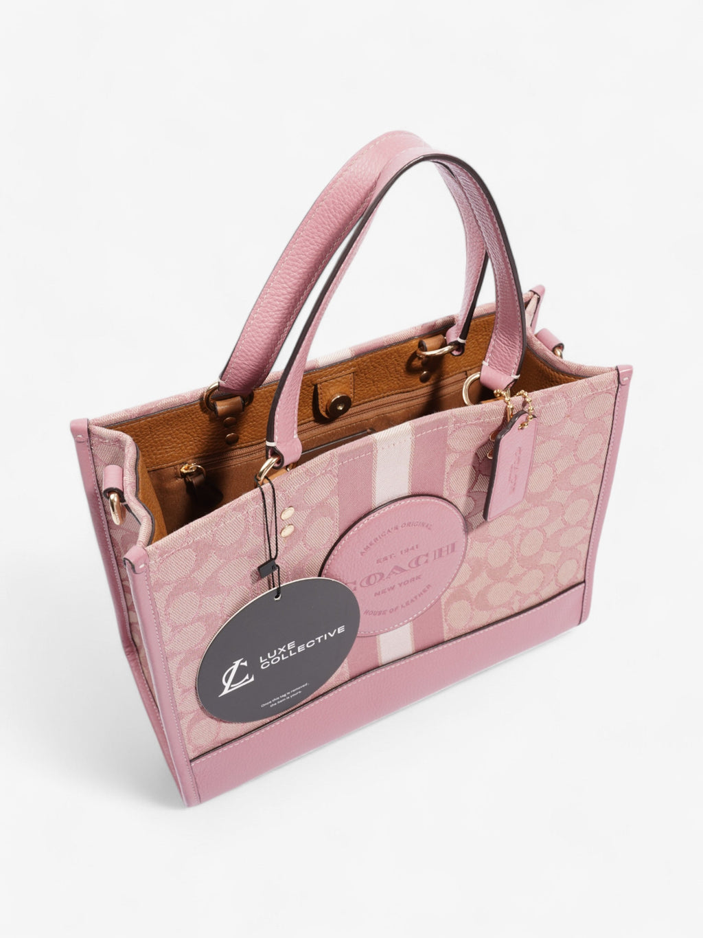 Coach Dempsey Tote Pink / Beige Cotton